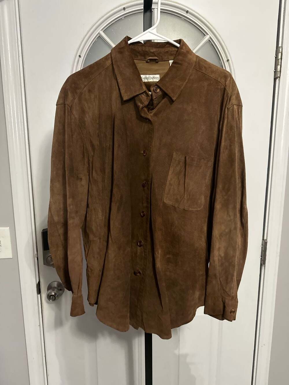 Sarah Chapman Vintage Brown Pig Suede Leather Shirt Jacket Size XL #378